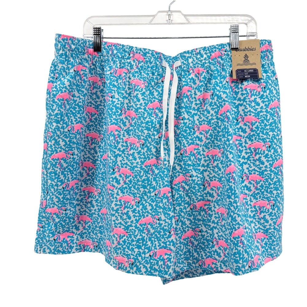 NEW Chubbies Swim Trunks Mens XXL Blue Pink Flamingo 5.5 Inseam Mesh Liner Beach